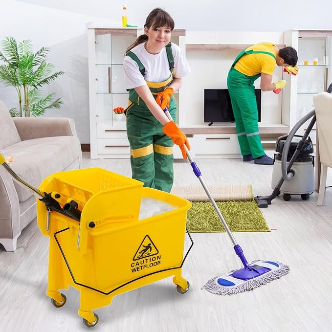 Commercial Mop Bucket with Wheels 20L Gallon, Side Press Wringer Combo Mop - Image 7