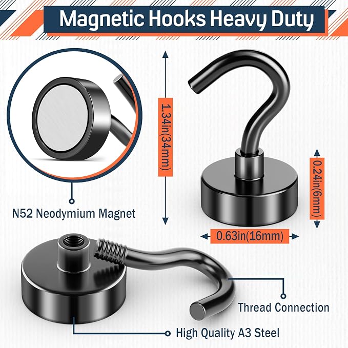 FINDMAG Black Magnetic Hooks for Cruise Cabins, 10 Pack 30LB+ Magnet Hooks - Image 7