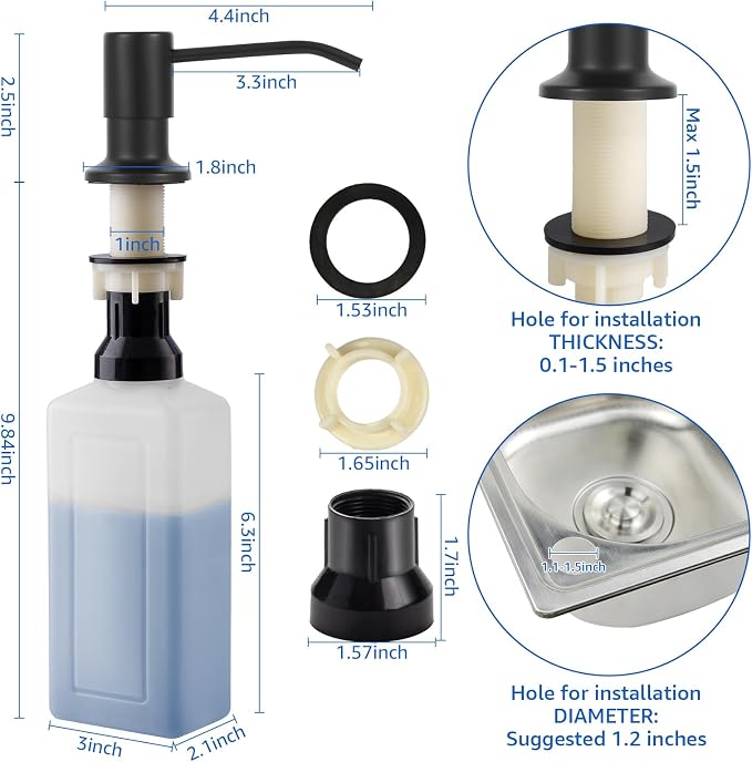 Soap Dispenser for Kitchen Sink, Matte Black Built in Sink Soap Dispenser - Image 5
