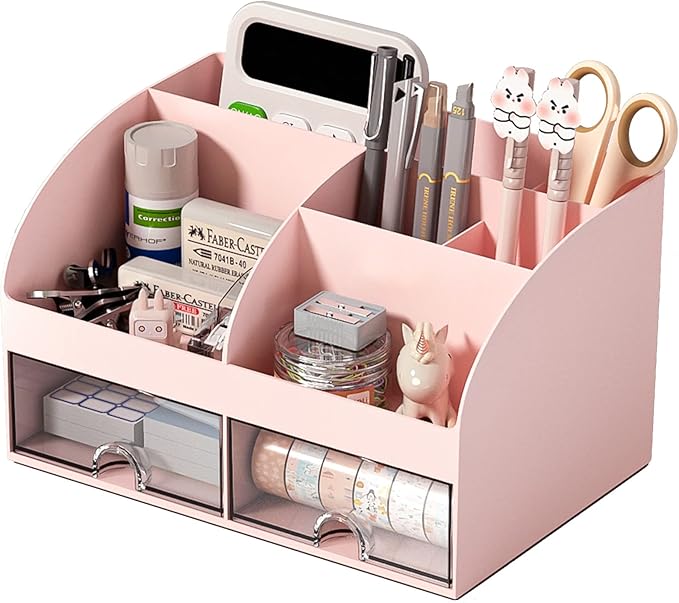 COMFYROOM Desk Organizer with 6 Compartments and 2 Drawers, Plastic Makeup by COMFYROOM