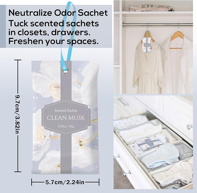 SCENTORINI Scented Sachets for Drawer and Closet, Pure Musk Scent 14 Pack - Image 4