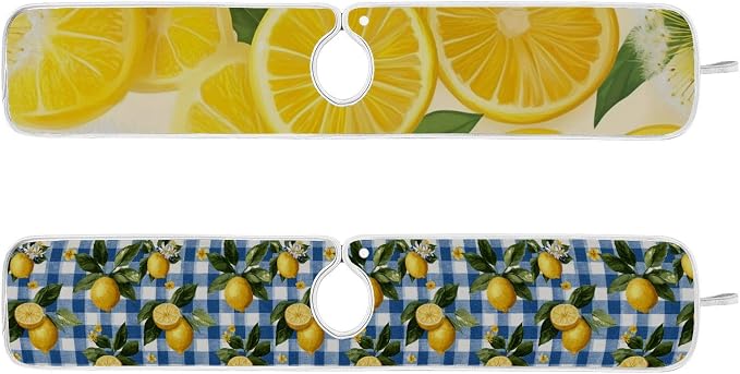 Blue Gingham Summer Lemons Yellow Dandelions Sink Mat - Image 3