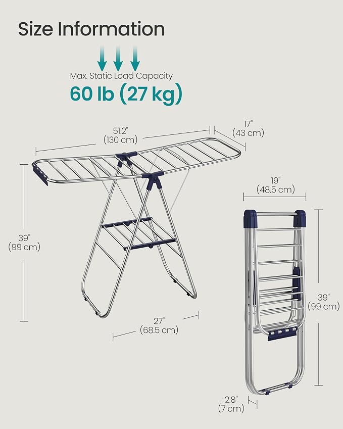 SONGMICS Clothes Drying Rack, Foldable Laundry Drying Rack, Metal Clothes Airer - Image 7
