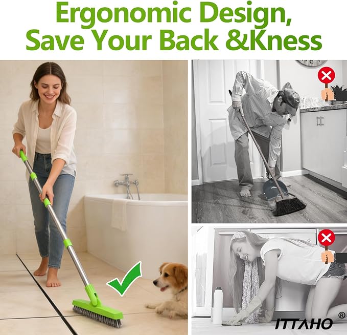 2 Pack Grout Brush with Long Handle, Swivel Cleaning Grout Line Scrubber - Image 6