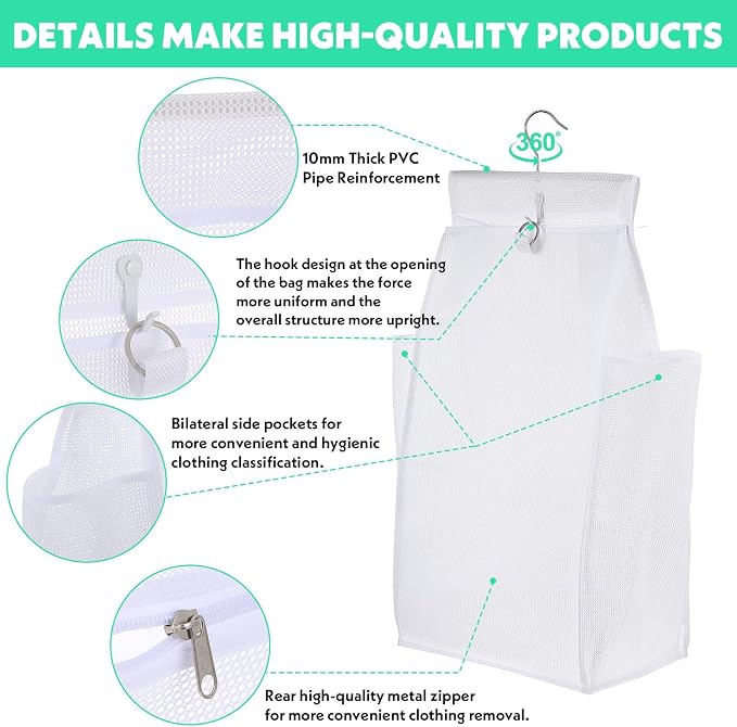 2 Pcs Hanging Foldable Breathable Mesh Laundry Hamper, Hanging Laundry Bag - Image 3