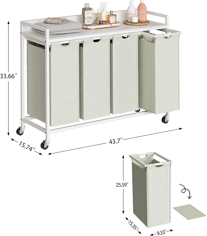 Herture Laundry Hampers with Shelf, Laundry Basket 4 Section, 4 x 15.87 Gal - Image 4