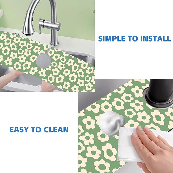 Vintage Groovy Flowers Sink Faucet Absorbing Mat Splash Guard Behind Faucet - Image 5
