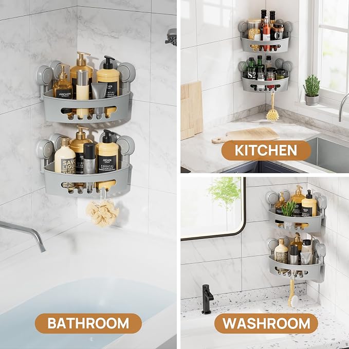 LEVERLOC Corner Shower Caddy Suction Cup, shower shelves suction cup - Image 6