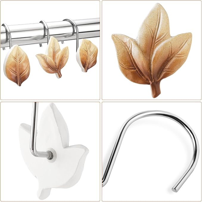 Brown Plant Leaf Shower Curtain Hooks, Eucalyptus Bathroom Decor, Metal - Image 3