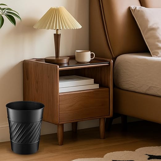 Monarch Abode Metal Bathroom Trash Can – Waste Basket for Bedroom, Office Desk, & Dorm, Handcrafted Wave Embossed, Durable Decorative Black Small Trash Can Bathroom Garbage Bin Wastebasket