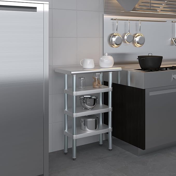 14 in. x 24 in. Stainless Steel Work Table with Three Bottom Shelves | NSF Kitchen Prep Table | Utitly Metal Table
