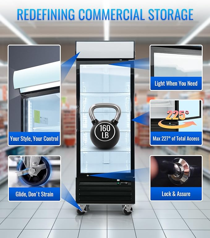 27" Commercial Display Freezer Upright, 20.6 Cu.ft Merchandiser Freezer with Triple-Pane Glass Door, -8 to -1℉, Auto Defrost, LED Sensor Light, Good Choice for Supermarkets, Cafes, Stores