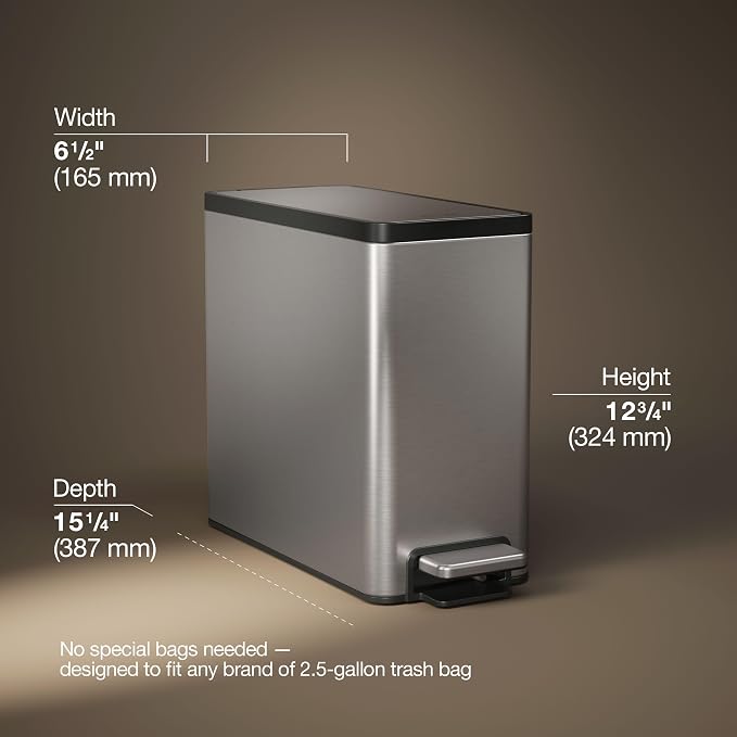 Kohler K-20957-ST 2.5 Gallon Slim Step Trash Can, Stainless Steel - Image 3
