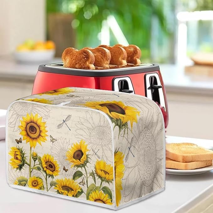 Dragonfly Sunflower Print Toaster Cover 2 Slice Dustproof Protectors Small Appliance Bread Maker Covers Anti Stains Kitchen Protection Accessories