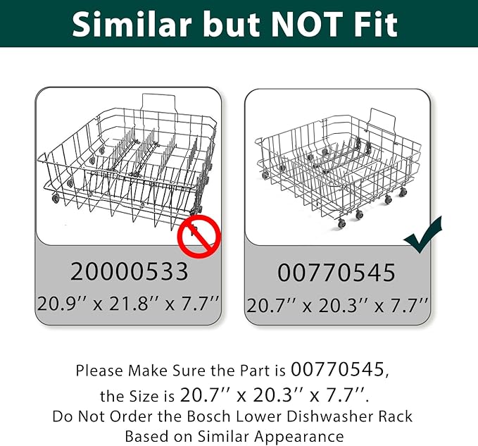 00770545 Dishwasher Lower Rack Replacement Parts for Bosch Ascenta Lower Basket 20.7’’ x 20.3’’ Crockery Drawer SHX3AR75UC SHE3ARF5UC/21 SHX84AAF5N 100 Series 24’’ Dishwasher Bottom Dishrack 1 Pack