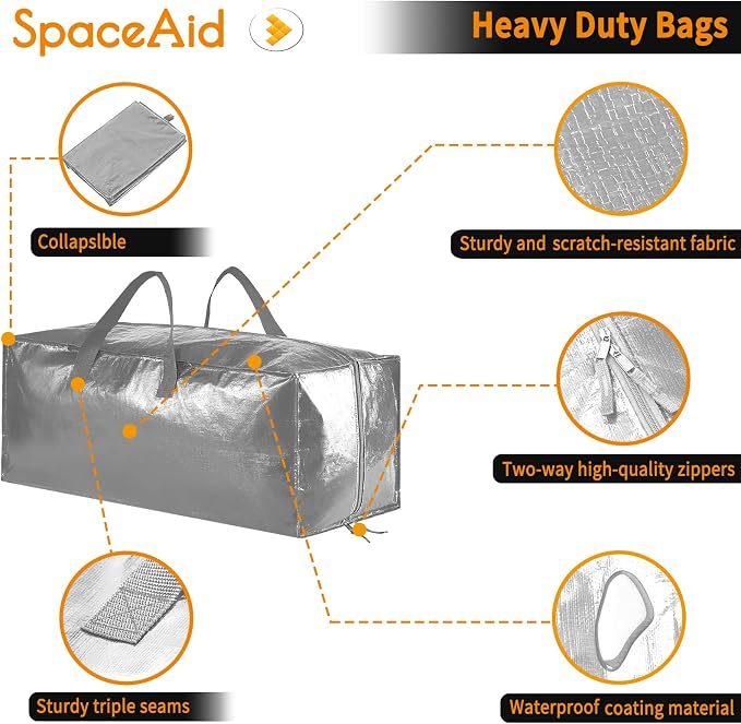 SpaceAid Heavy Duty Moving Bags, Extra Large Storage Totes W/Backpack Straps - Image 4