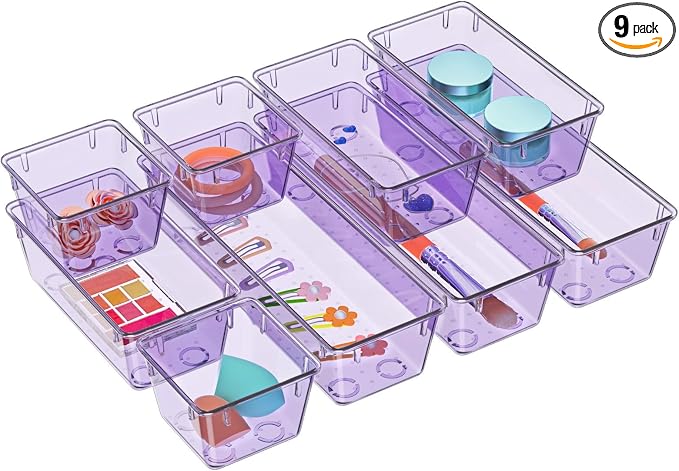 9 Pack Clear Drawer Organizer Set, Drawer Storage Trays, Storage Bins | Acrylic by WOWBOX