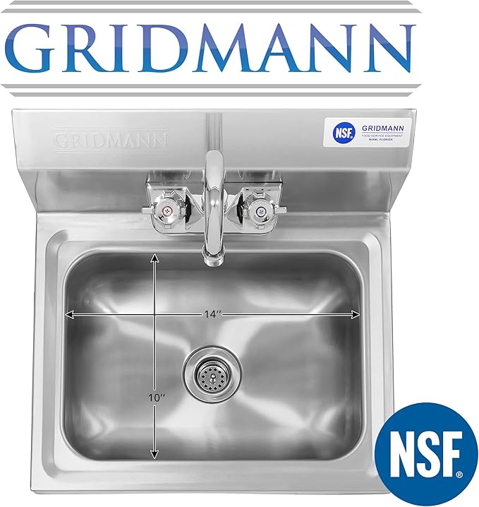 GRIDMANN Commercial NSF Stainless Steel Sink Wall Mount Hand Washing Basin with Faucet