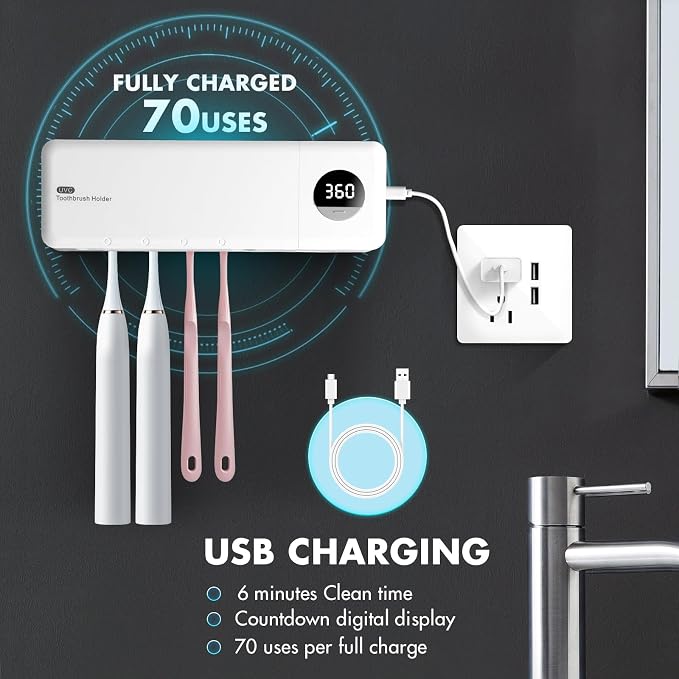 Auntyfey Sanitizeri Toothbrush Holder, Sanitizeri Toothbrush Cleaner | 2000mAh - Image 7