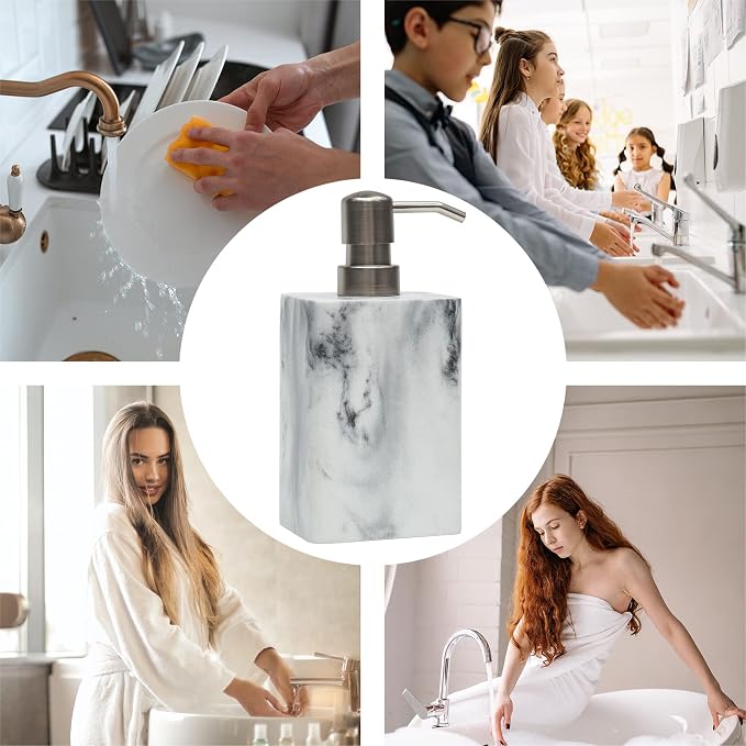 White Marble Style Hand Soap Dispenser, Refillable Liquid Decorative Soap - Image 6