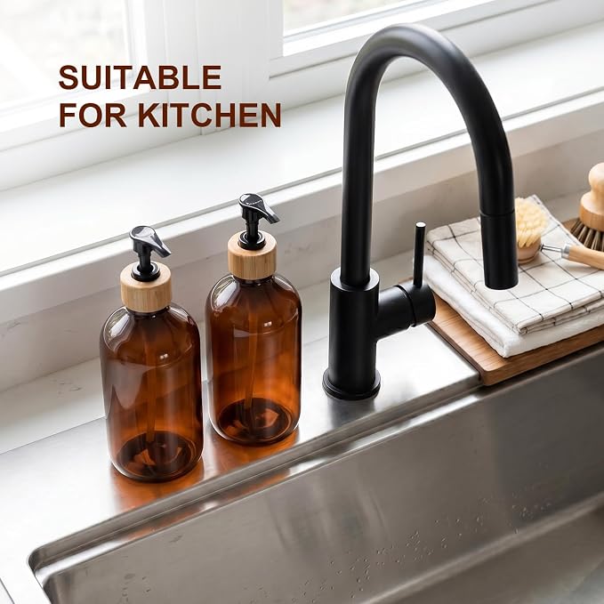 KASUNTING Amber Soap Dispenser Plastic, 17 Fl Oz Hand and Dish Dispenser Set - Image 7