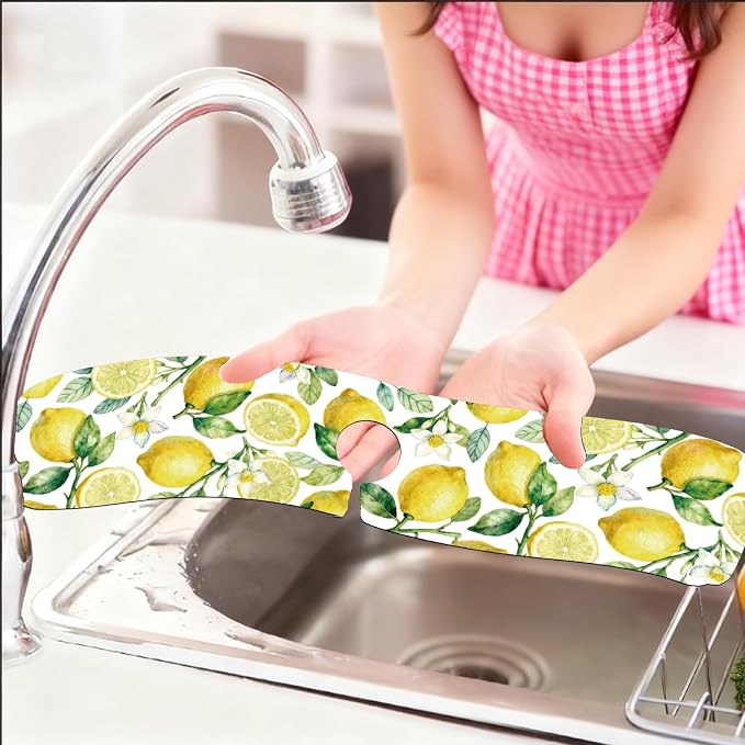 2 Pcs Kitchen Sink Splash Guard Faucet Mat Lemon Pattern Faucet Mat - Image 6