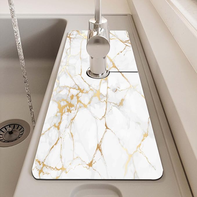 MCALK Marble White Kitchen Sink Faucet Mat Splash Guard, Absorbent Quick-Dry - Image 7