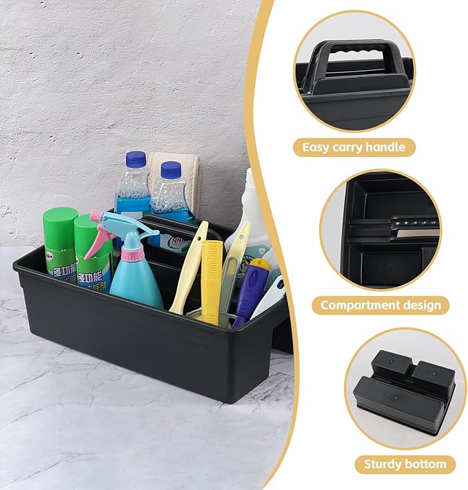 6 Pack Cleaning Organizer Caddy with Handle, Plastic Carry Caddy for Cleaning Products