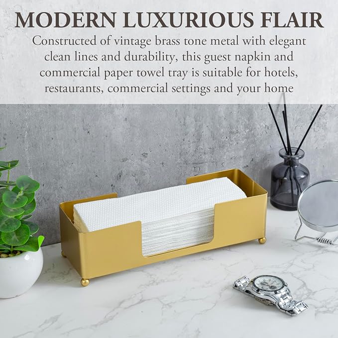 MyGift Brass Tone Metal Hand Towel Holder Countertop Dispenser Set of 2 - Image 2