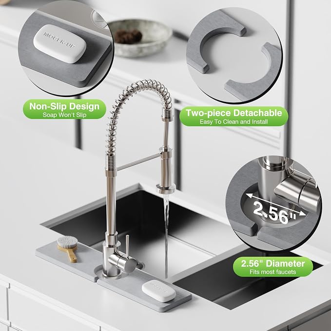 Premium Stone Faucet Mat for Kitchen Sink, 15.8" x 4" Light Gray | Quick Drying - Image 5