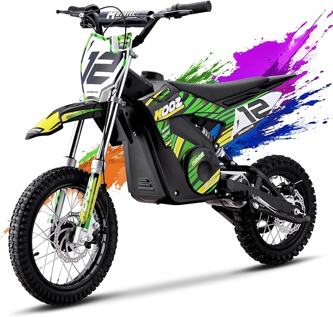 KOOZ HP112E 36V 1000W Electric Dirt Bike for Kids, 3 Speed Modes Teen Electric Motorcycle Up to 18 MPH & 15 Miles Long-Range, Dual Suspension & Disc Brake, 16" Sturdy Tire for Kids Teenagers