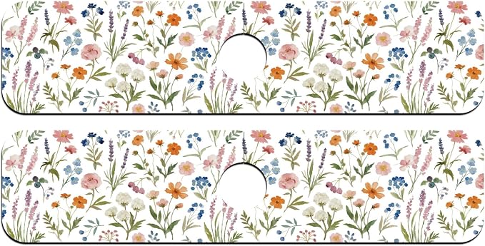 2 Pcs Kitchen Sink Splash Guard Faucet Mat Watercolor Plants Faucet Mat - Image 8
