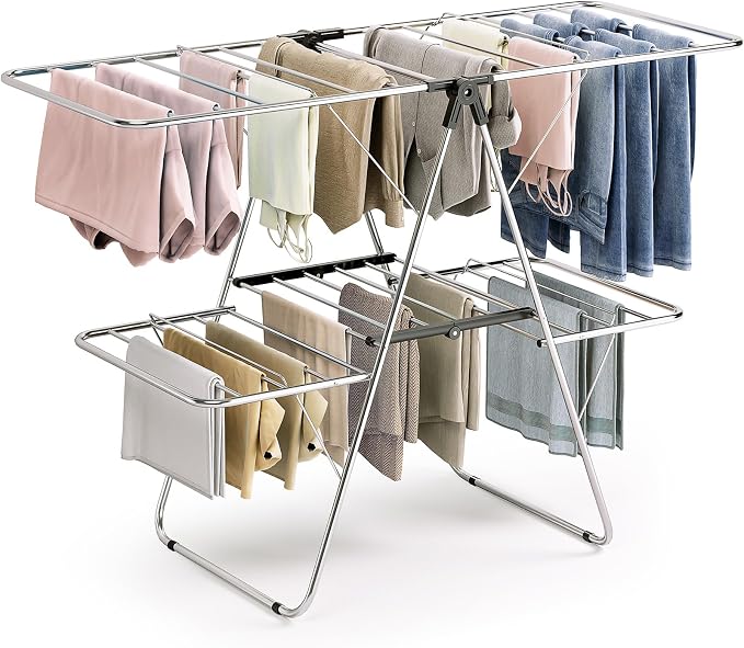 Large Stainless Steel Clothes Drying Rack, Generous Drying Area | Foldable by APEXCHASER