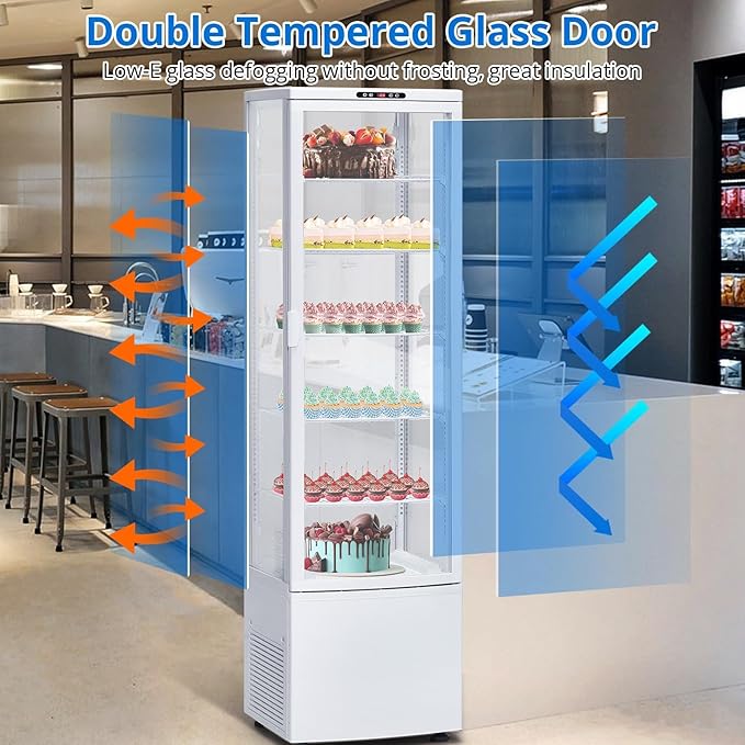 PeakPursuit Countertop Refrigerator 10.9 Cu.ft, 5-Tier Pastry Display Case with LED Lighting, Frost-Free, Sliding Door, Adjustable Shelves, Commercial Fridge for Bakery Cafe Restaurant, White