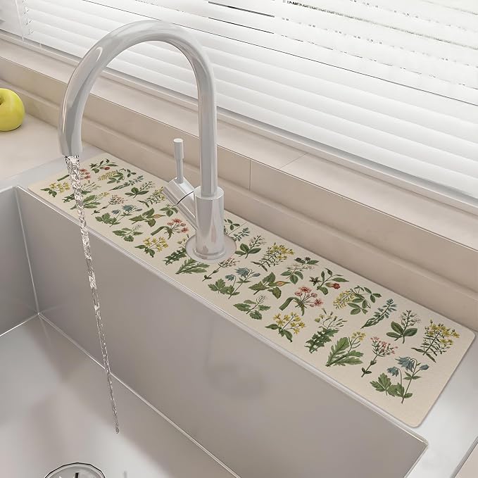 24" X 5.5" Kitchen Sink Splash Guard Faucet Mat Floral Super Absorbent Fast by Unknown