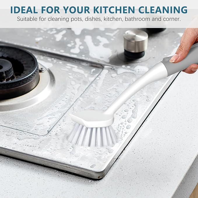 SetSail 3 Pack Dish Brush Set, Long Handle Kitchen Scrub Brush, Non-Slip Rubber - Image 3