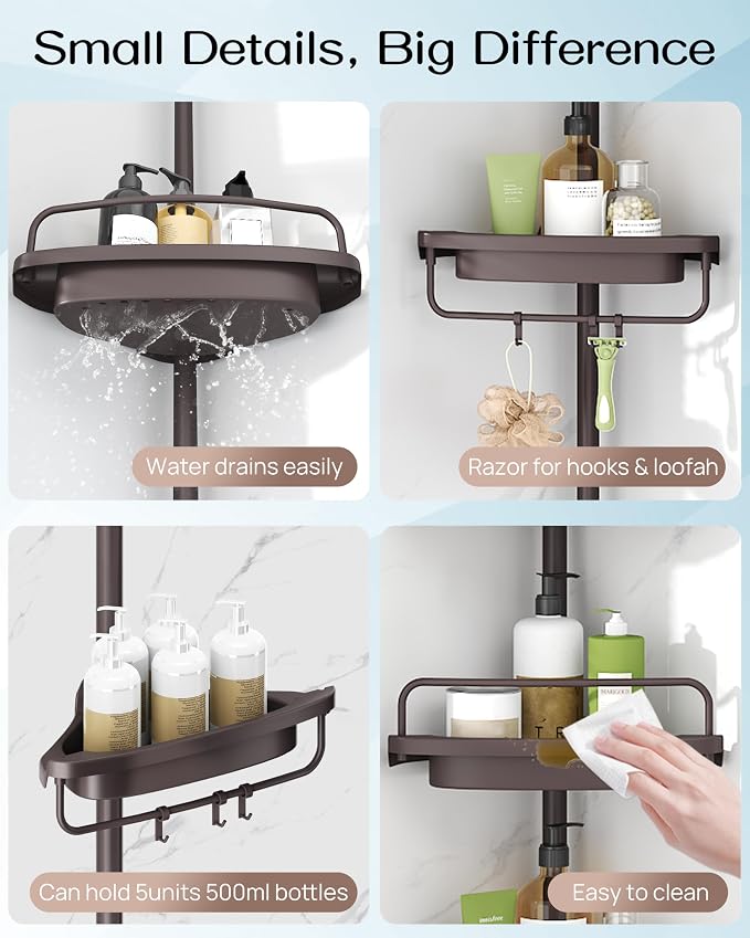 ALLZONE Corner Shower Caddy Tension Pole, Extendable Rustproof Stainless Steel - Image 6