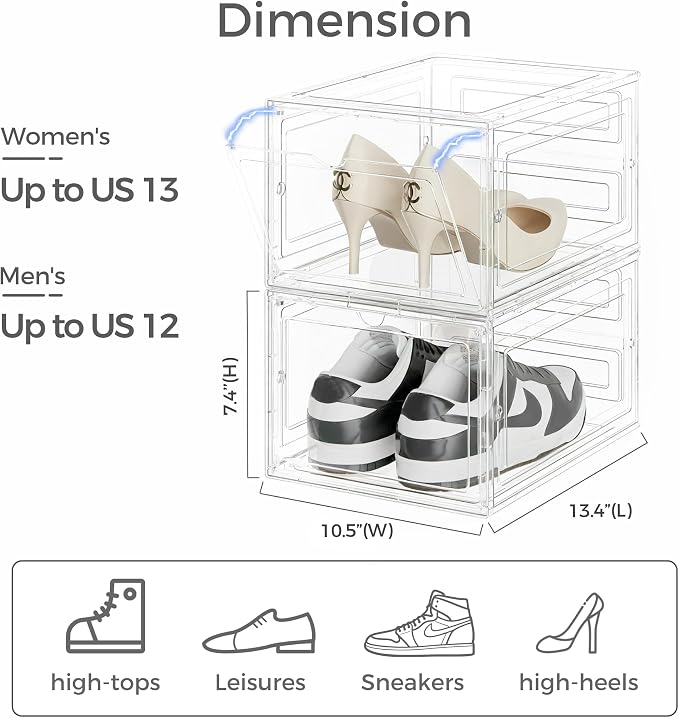 Pinkpum Upgraded Hard Shoe Storage Box 12 Pack XL Clear Shoe Organizer - Image 2