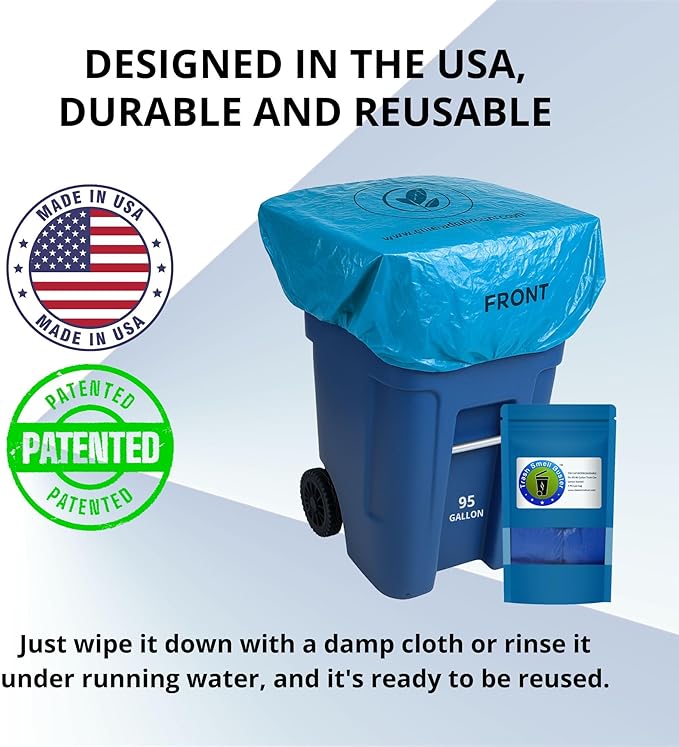 Trash Can Cover Odor Eliminating Bag with Elastic Rubber Band Lemon Scented Durable Chemical Free 95 Gallon 3 Pack