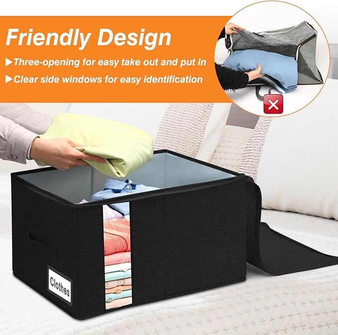 60L Rigid-Sided Blanket Storage Bags, 2 Pack, Stackable Design, - Image 5