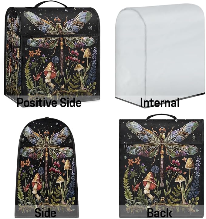 Kitchen Aid Mixer Cover Animal Dragonfly Flower Stand Mixer Cover Compatible with 6-8 Quarts Stand Mixers, Dust Covers with Zipper Pocket Foldable Washable Kitchen Aid Organizer Bag