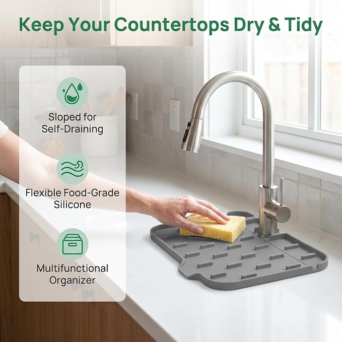 2PCS Silicone Faucet Splash Guard Mat, Sink Faucet Drip Catcher Tray - Image 4
