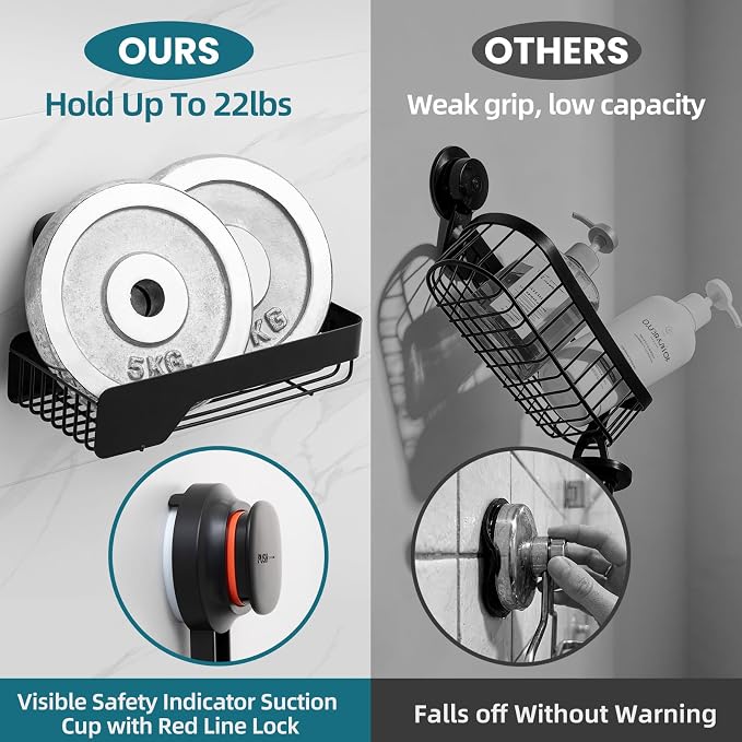 TAILI Shower Caddy Suction Cup Rustproof Metal Visible indicator Black - Image 4