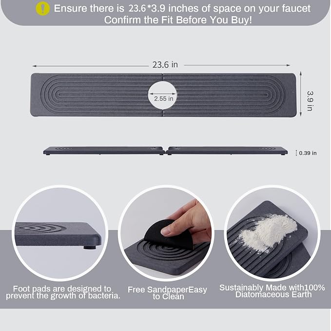 Stone Faucet Mat for Kitchen Sink, Water Absorbing Sink Water Splash Guard | - Image 2