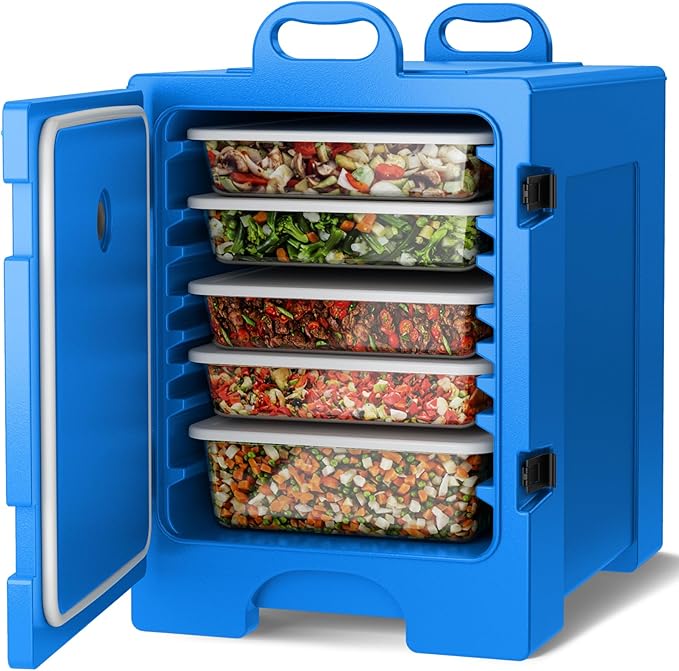COSTWAY Catering Food Warmers, Hot Boxes Catering for 5 Full-Size Pan, 81 Quart Capacity, Stackable Design, Handles, Portable Insulated Food Carrier for Family Gathering, Canteen, Restaurant, Blue, 1