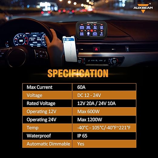 Auxbeam 8 Gang Switch Panel BA80, Universal Circuit Control Relay System Box with Automatic Dimmable On-Off LED Switch Pod Touch Switch Box for Car Pickup Truck Boat UTV ATV, Blue 2 Years Warranty