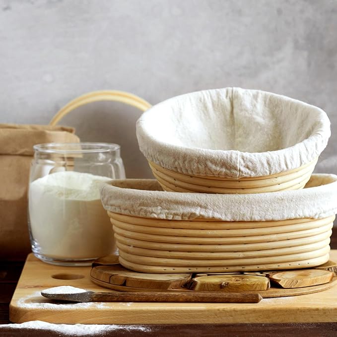 Boao 6 Pieces Bread Banneton Proofing Basket Liner Cloth Cover Natural Rattan Baking Dough Banneton Proofing Sourdough Basket Cloth Liner Bread Baking Supplies (Round,10 Inch)