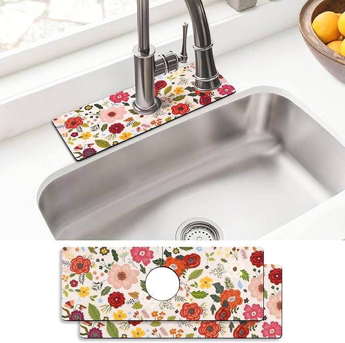 Sink Faucet Absorbing Mat, 2 Pack Drying Mat Around Faucet Sink Splash Guard by BathtubMat