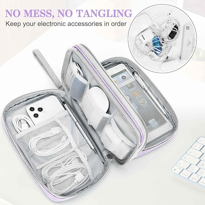FYY Electronic Organizer, Travel Tech Pouch Bag, Light Purple | Wrist Strap - Image 5