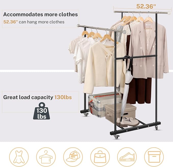 VICERII Clothes Rack, Double Clothing Rack - Image 3
